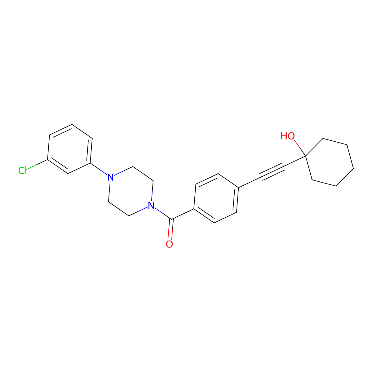 [4-(3-Chlorophenyl)piperazin-1-yl]{4-[(1-hydroxycyclohexyl)ethynyl]phenyl}methanone molecular structure, CAS 5856-92-8