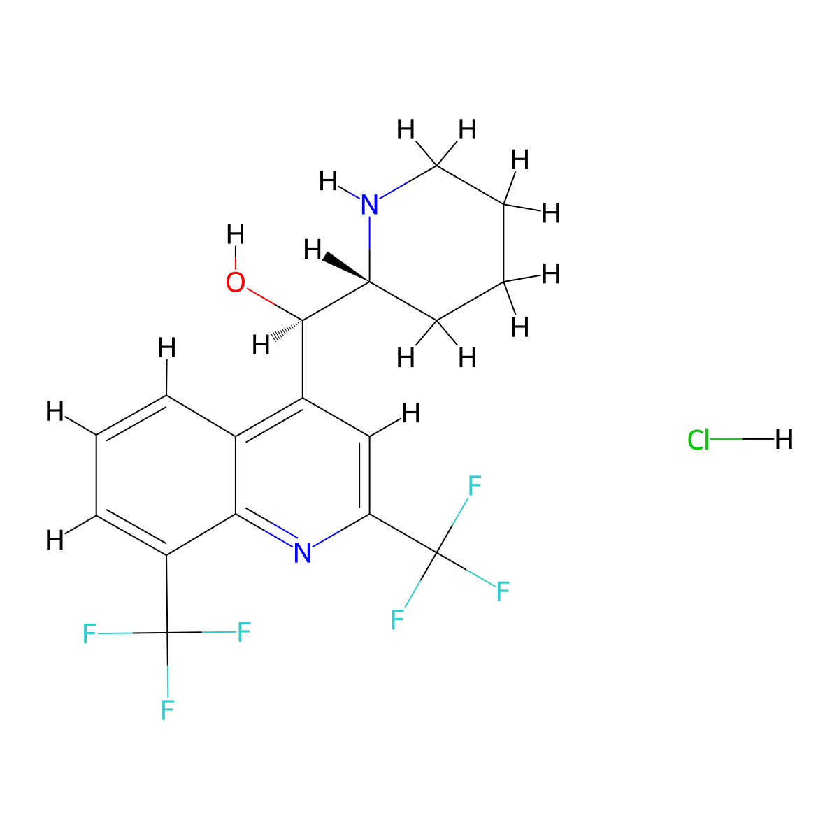 (R*,R*)-(2,8-Bis-trifluoromethyl-quinolin-4-yl)-piperidin-2-yl-methanol hydrochloride molecular structure, CAS 58560-52-4