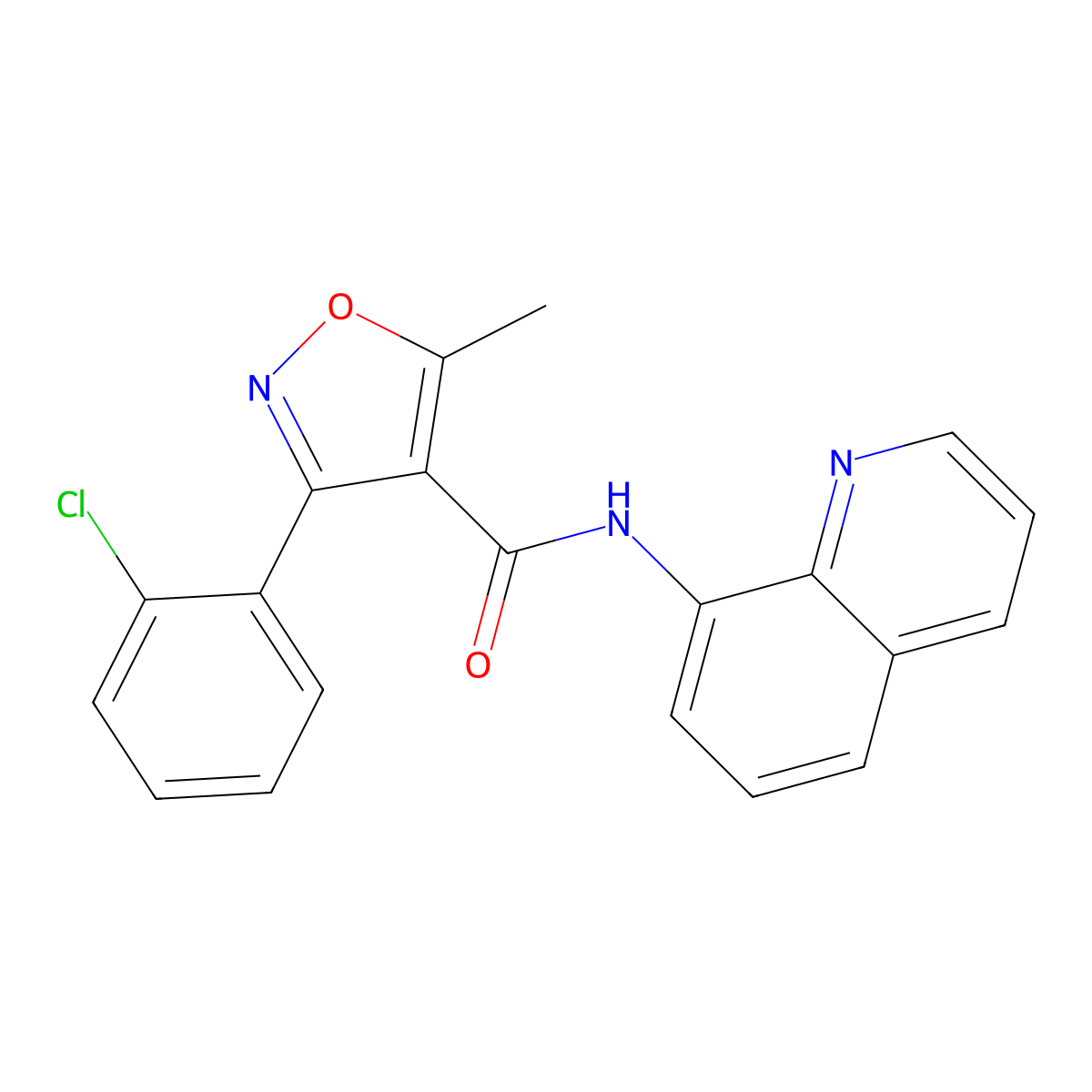 3-(2-chlorophenyl)-5-methyl-N-quinolin-8-yl-1,2-oxazole-4-carboxamide molecular structure, CAS 5857-85-2
