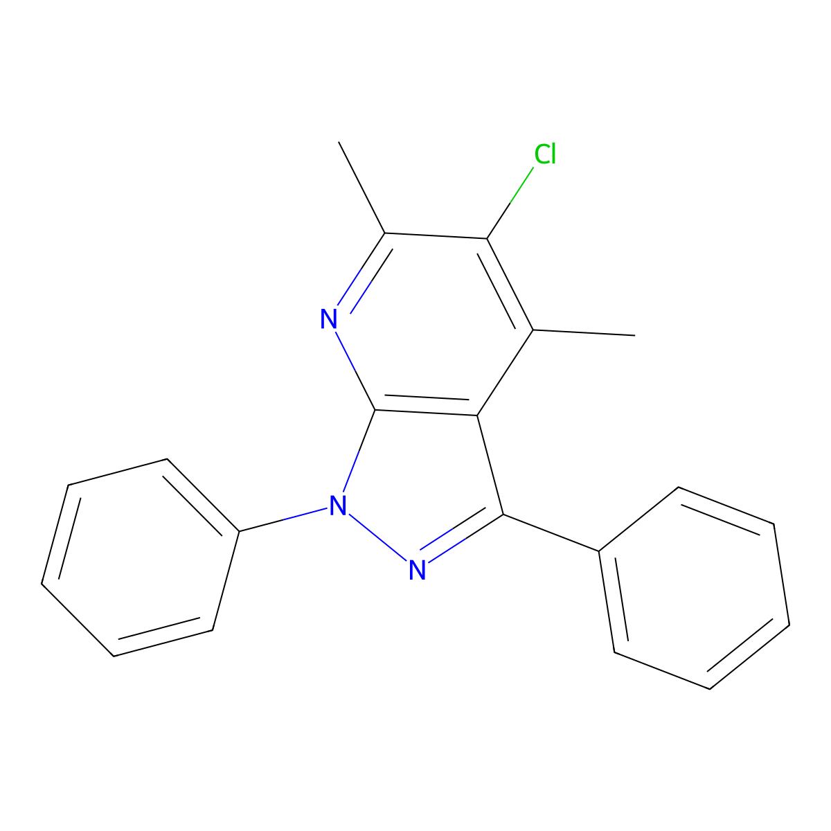 5-chloro-4,6-dimethyl-1,3-diphenyl-1H-pyrazolo[3,4-b]pyridine molecular structure, CAS 58589-64-3