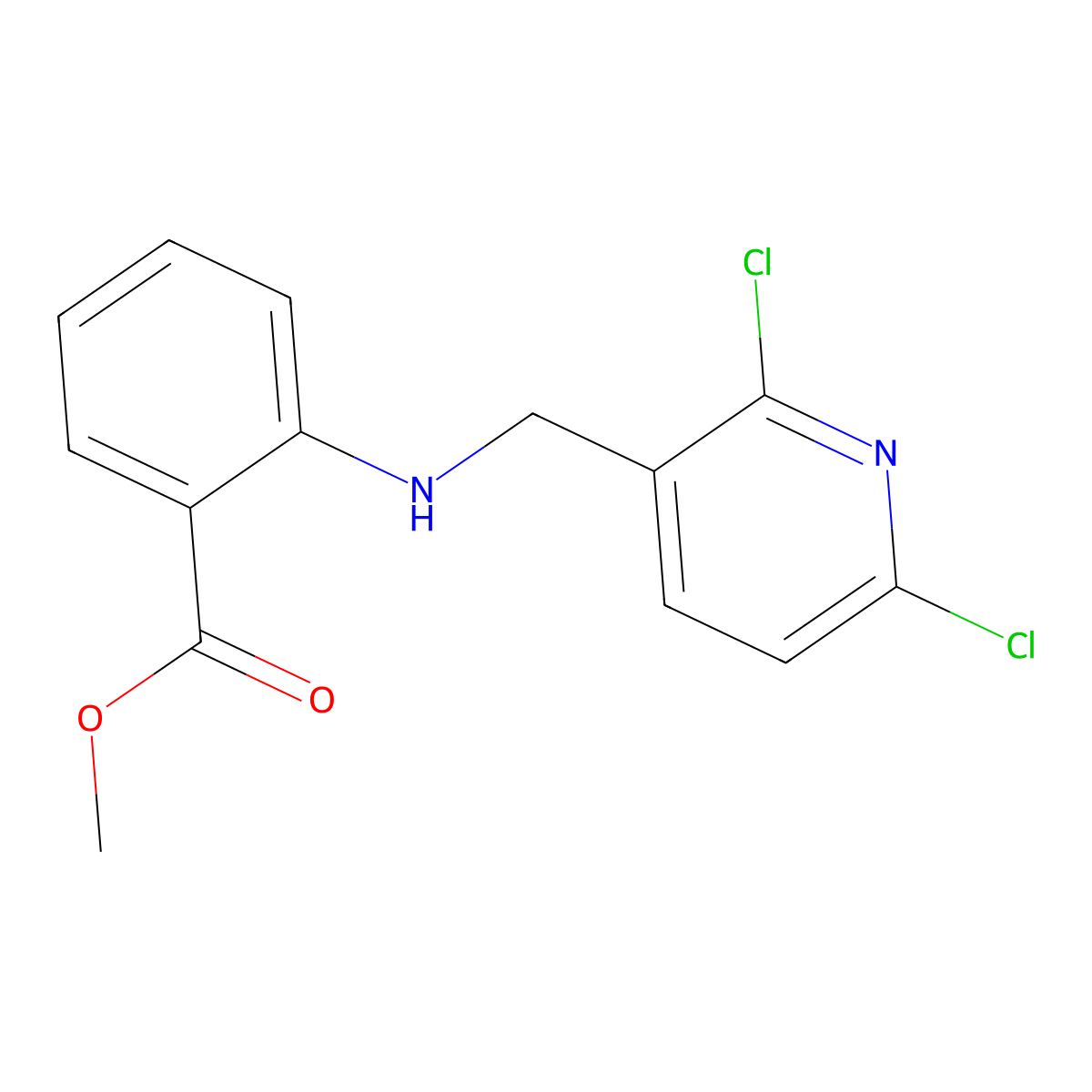 Methyl 2-(((2,6-dichloropyridin-3-yl)methyl)amino)benzoate molecular structure, CAS 58596-73-9
