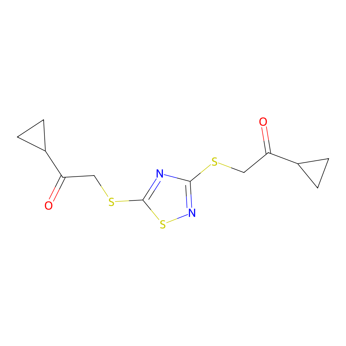 2,2'-(1,2,4-Thiadiazole-3,5-diyldisulfanediyl)bis(1-cyclopropylethan-1-one) molecular structure, CAS 5860-19-5