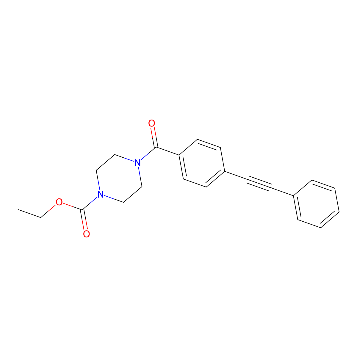 Ethyl 4-[4-(2-phenylethynyl)benzoyl]piperazine-1-carboxylate molecular structure, CAS 5860-68-4