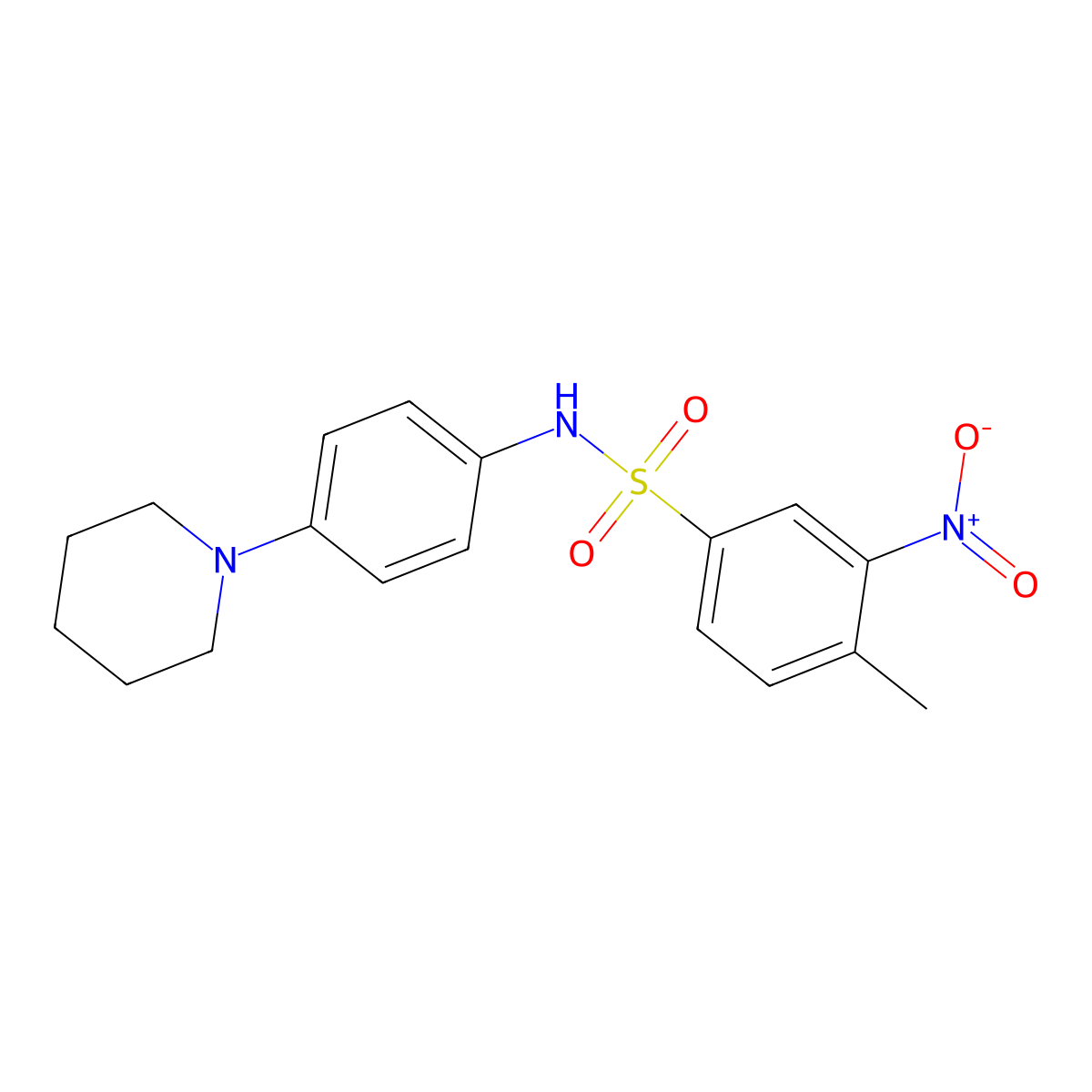 4-methyl-3-nitro-N-(4-piperidin-1-ylphenyl)benzenesulfonamide molecular structure, CAS 5861-34-7