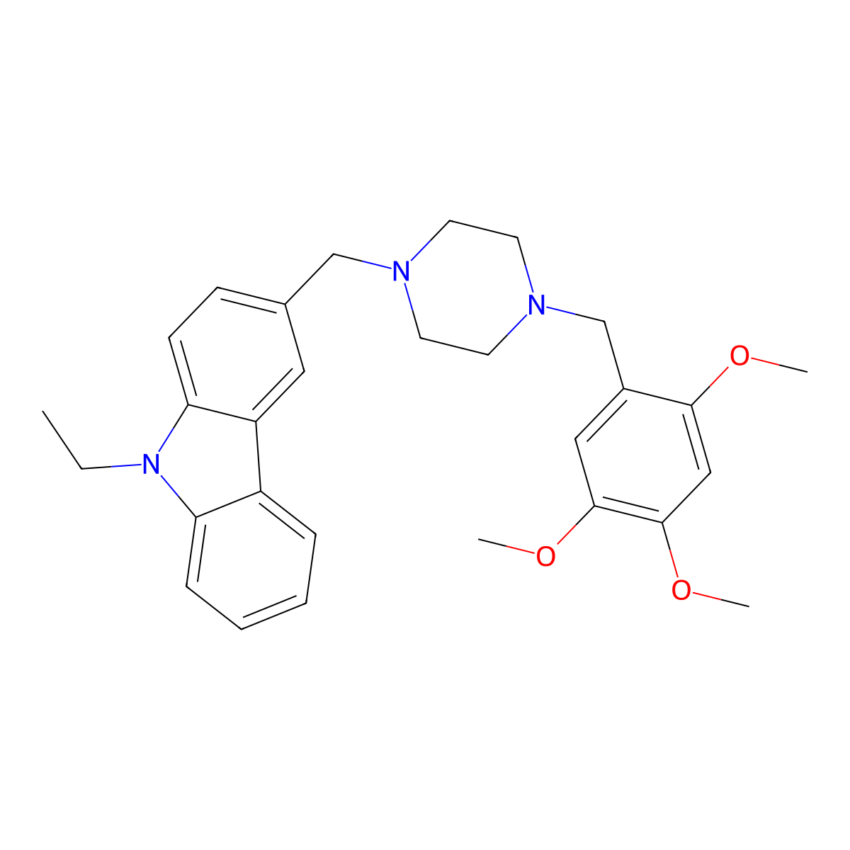 9-ethyl-3-{[4-(2,4,5-trimethoxybenzyl)piperazin-1-yl]methyl}-9H-carbazole molecular structure, CAS 5861-42-7