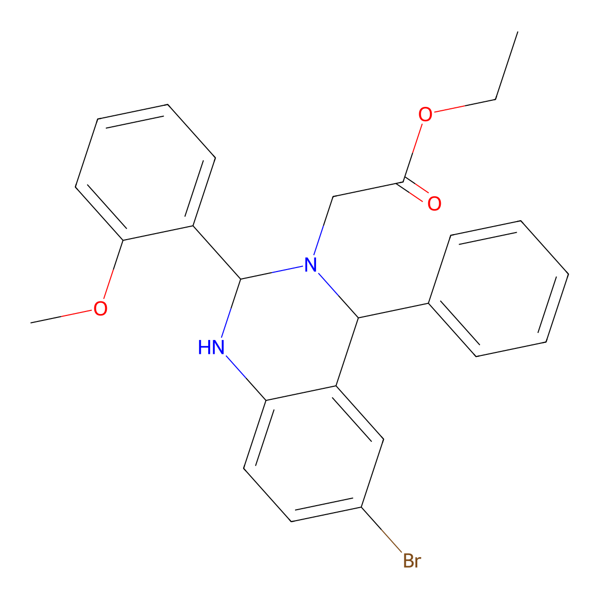 ethyl 2-[6-bromo-2-(2-methoxyphenyl)-4-phenyl-2,4-dihydro-1H-quinazolin-3-yl]acetate molecular structure, CAS 5861-51-8