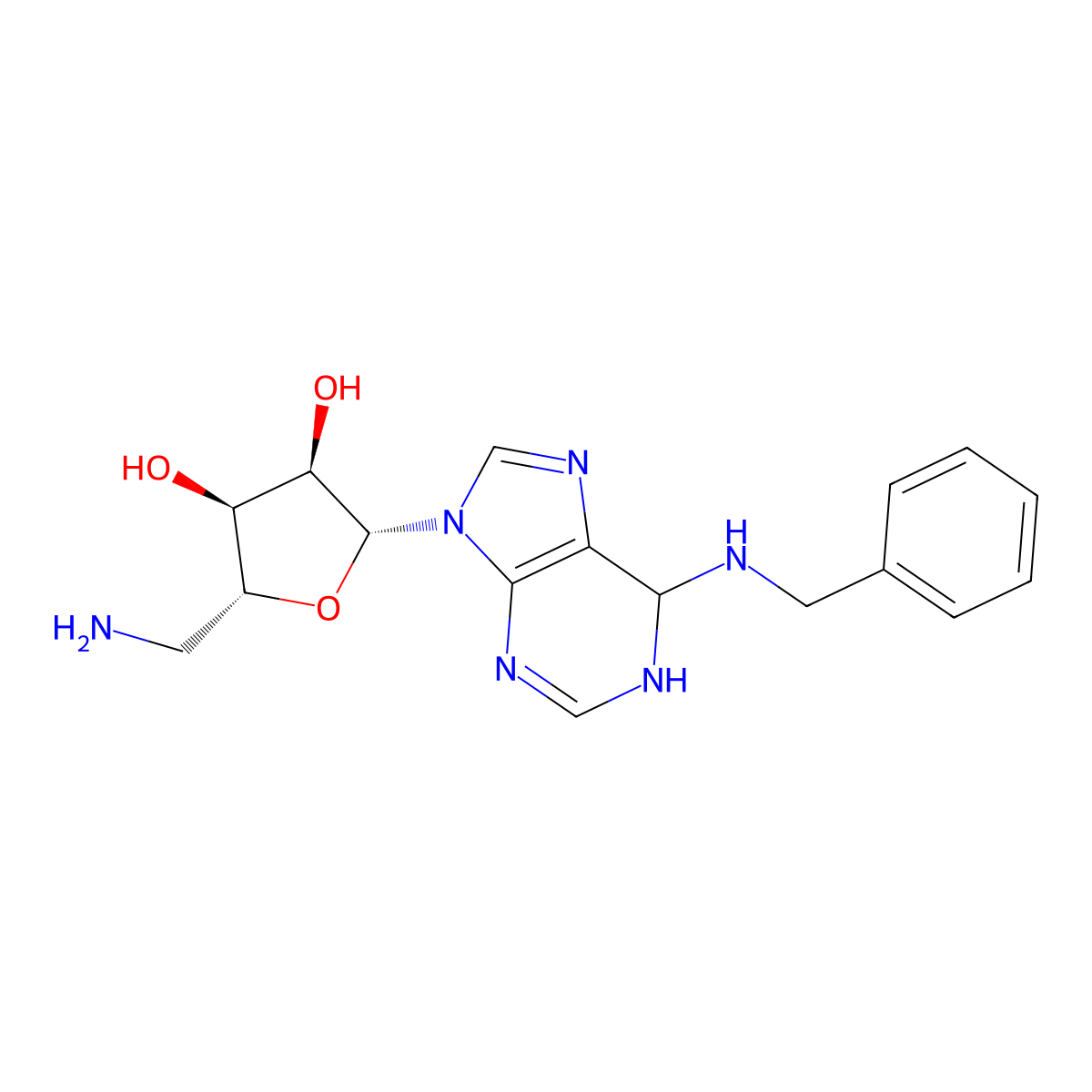 (2R,3S,4R,5R)-2-(Aminomethyl)-5-(6-(benzylamino)-1H-purin-9(6H)-yl)tetrahydrofuran-3,4-diol molecular structure, CAS 58611-58-8