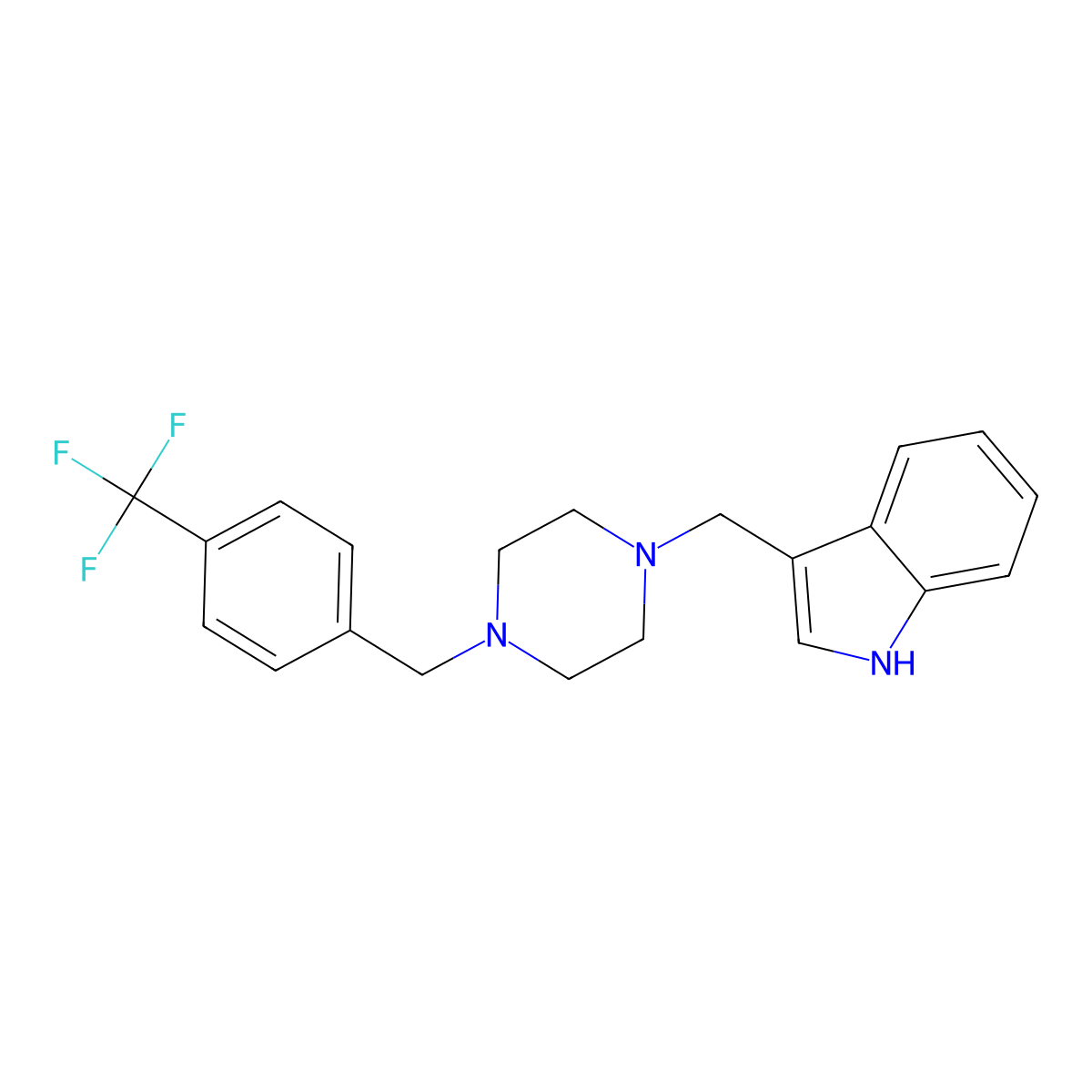 3-[[4-[[4-(trifluoromethyl)phenyl]methyl]piperazin-1-yl]methyl]-1H-indole molecular structure, CAS 5862-11-3
