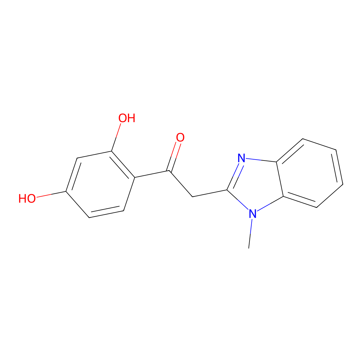 1-(2,4-dihydroxyphenyl)-2-(1-methyl-1H-benzimidazol-2-yl)ethanone molecular structure, CAS 58629-05-3