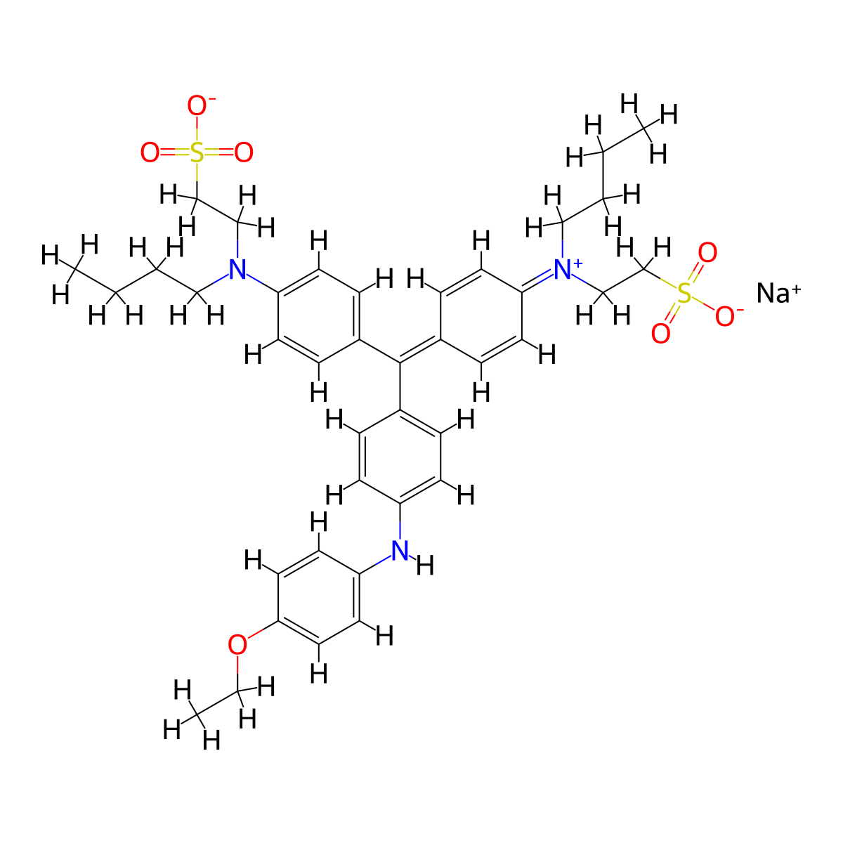 1-Butanaminium, N-[4-[[4-[butyl(2-sulfoethyl)amino]phenyl][4-[(4-ethoxyphenyl)amino]phenyl]methylene]-2,5-cyclohexadien-1-ylidene]-N-(2-sulfoethyl)-, inner salt, sodium salt (1:1) molecular structure, CAS 5863-47-8