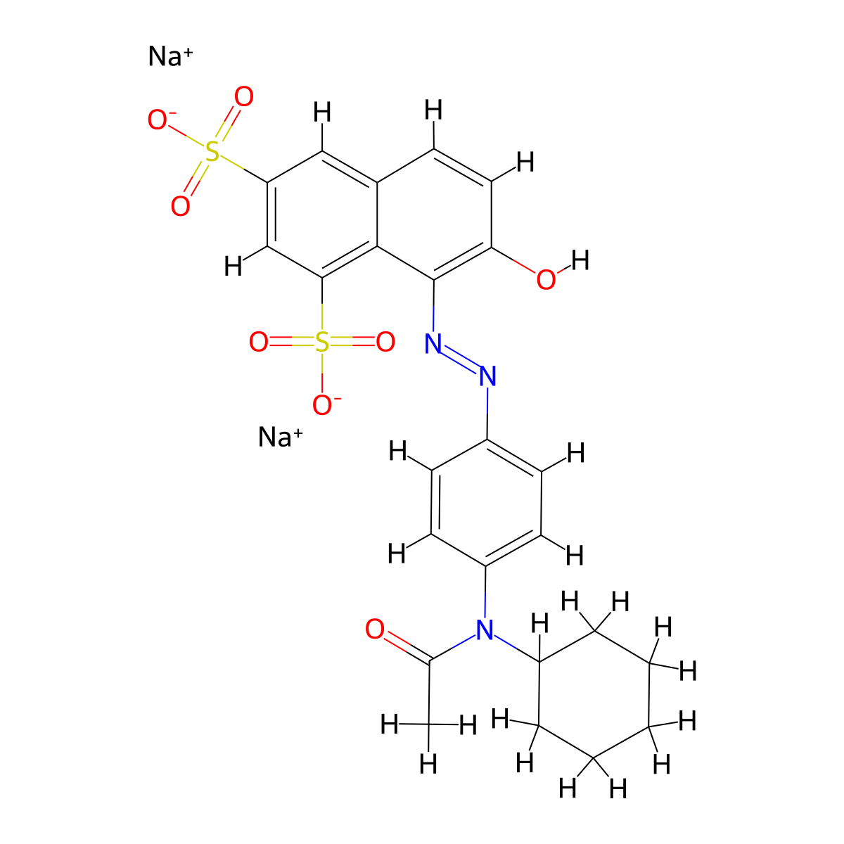 1,3-Naphthalenedisulfonic acid, 8-(2-(4-(acetylcyclohexylamino)phenyl)diazenyl)-7-hydroxy-, sodium salt (1:2) molecular structure, CAS 5863-95-6