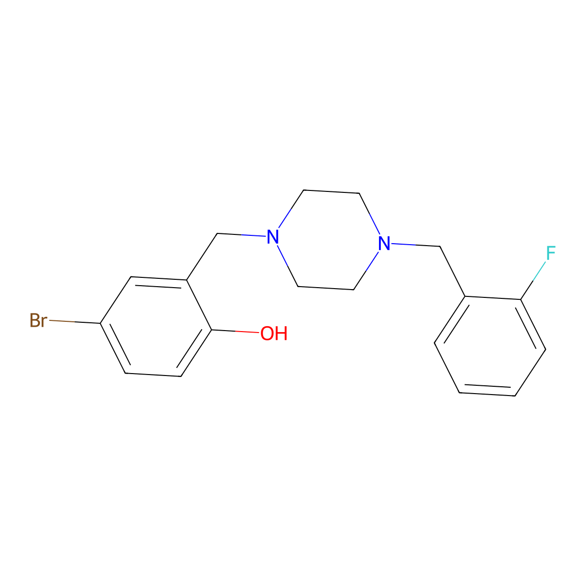 4-Bromo-2-[[4-[(2-fluorophenyl)methyl]piperazin-1-yl]methyl]phenol molecular structure, CAS 586333-05-3