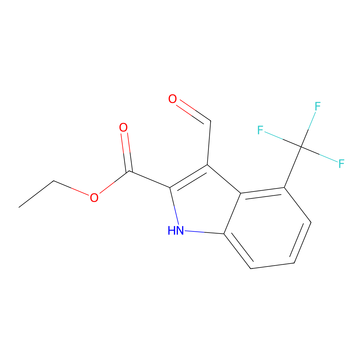 Ethyl 3-formyl-4-(trifluoromethyl)-1H-indole-2-carboxylate molecular structure, CAS 586336-85-8