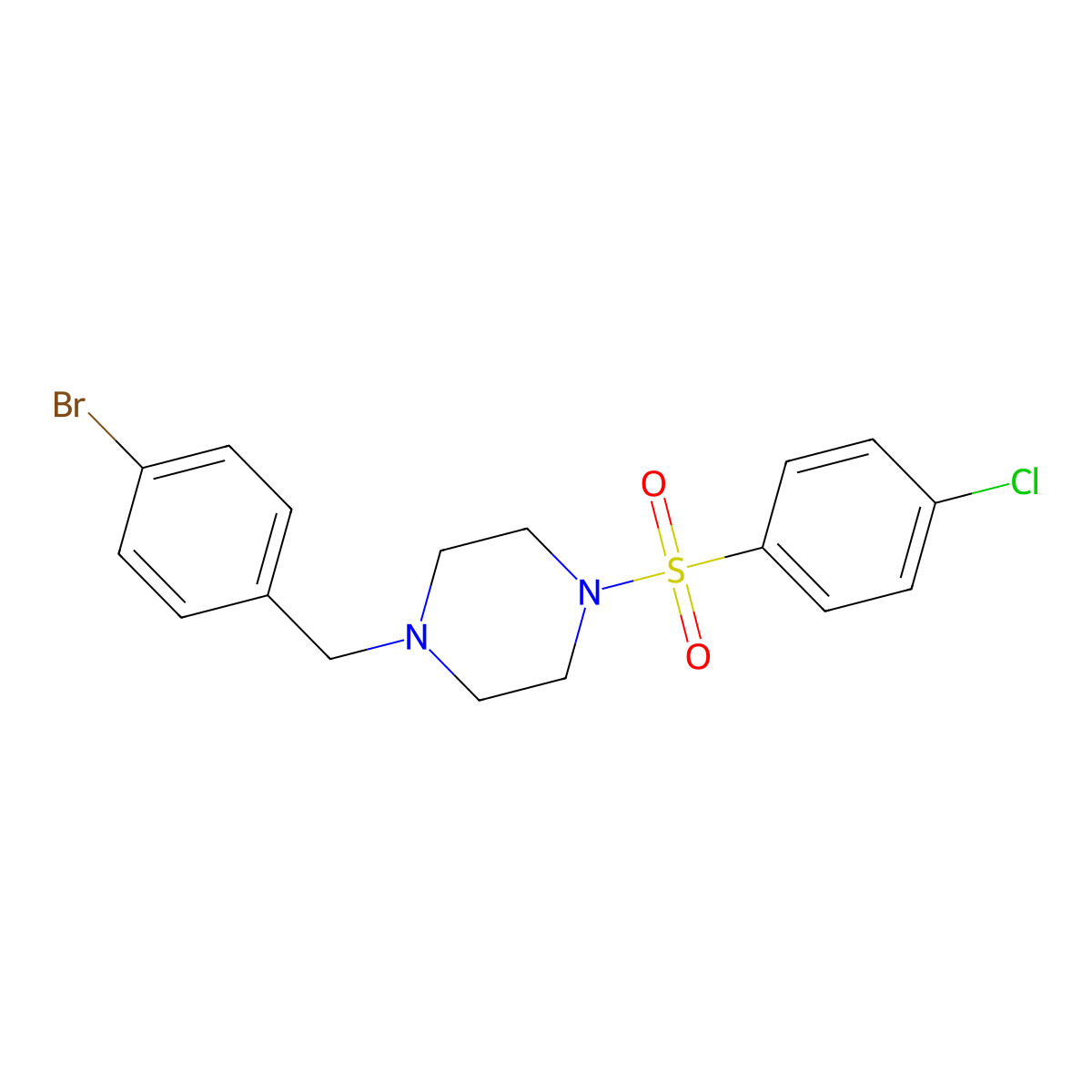 1-(4-Bromobenzyl)-4-[(4-chlorophenyl)sulfonyl]piperazine molecular structure, CAS 586337-99-7
