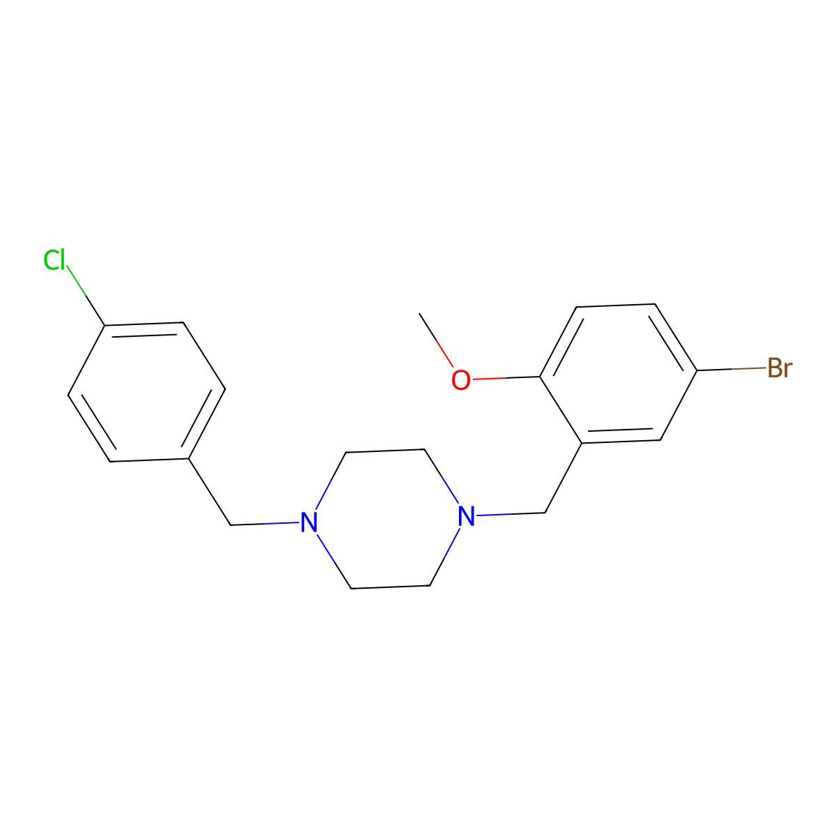 1-(5-Bromo-2-methoxybenzyl)-4-(4-chlorobenzyl)piperazine molecular structure, CAS 586339-58-4