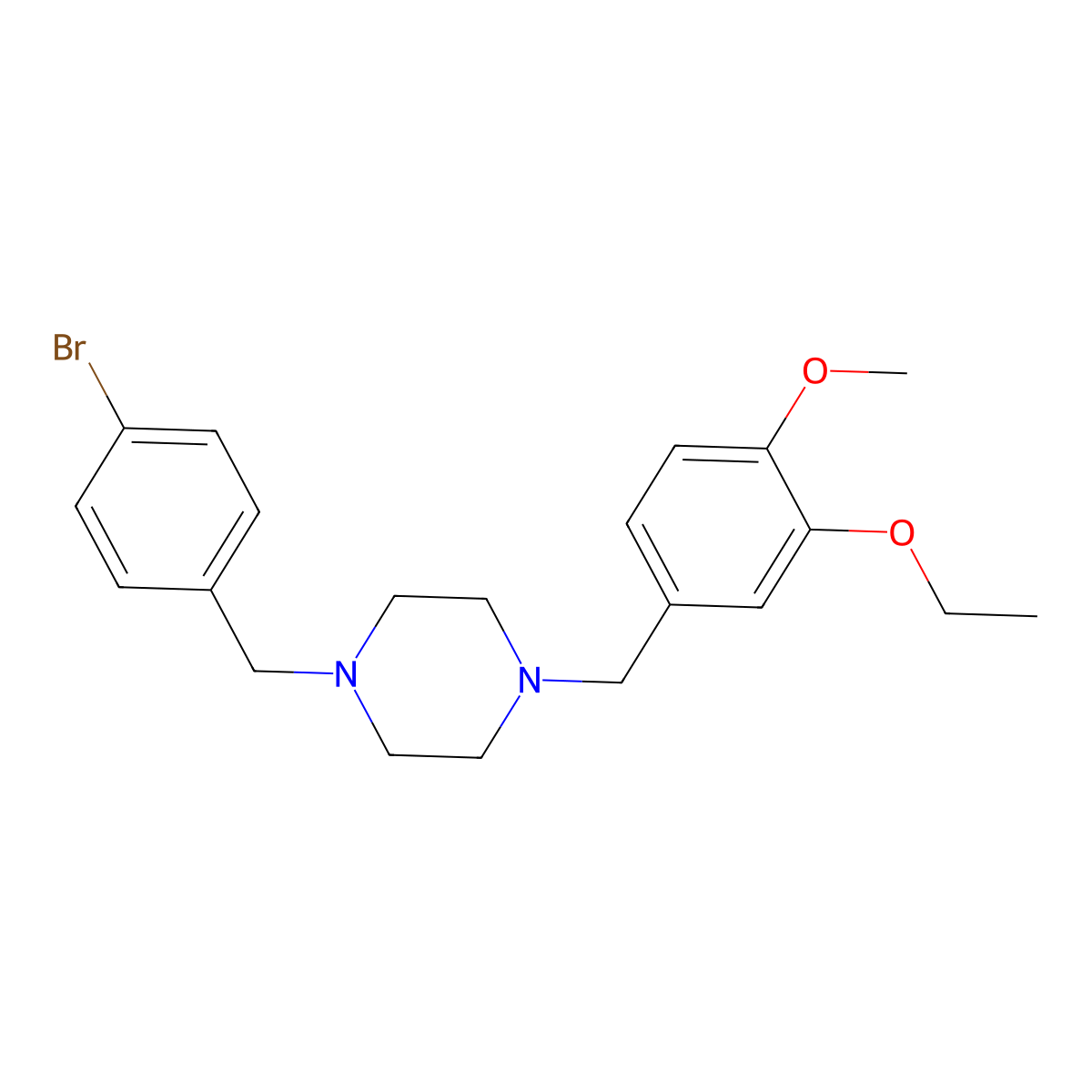 1-[(4-Bromophenyl)methyl]-4-[(3-ethoxy-4-methoxyphenyl)methyl]piperazine molecular structure, CAS 586340-41-2