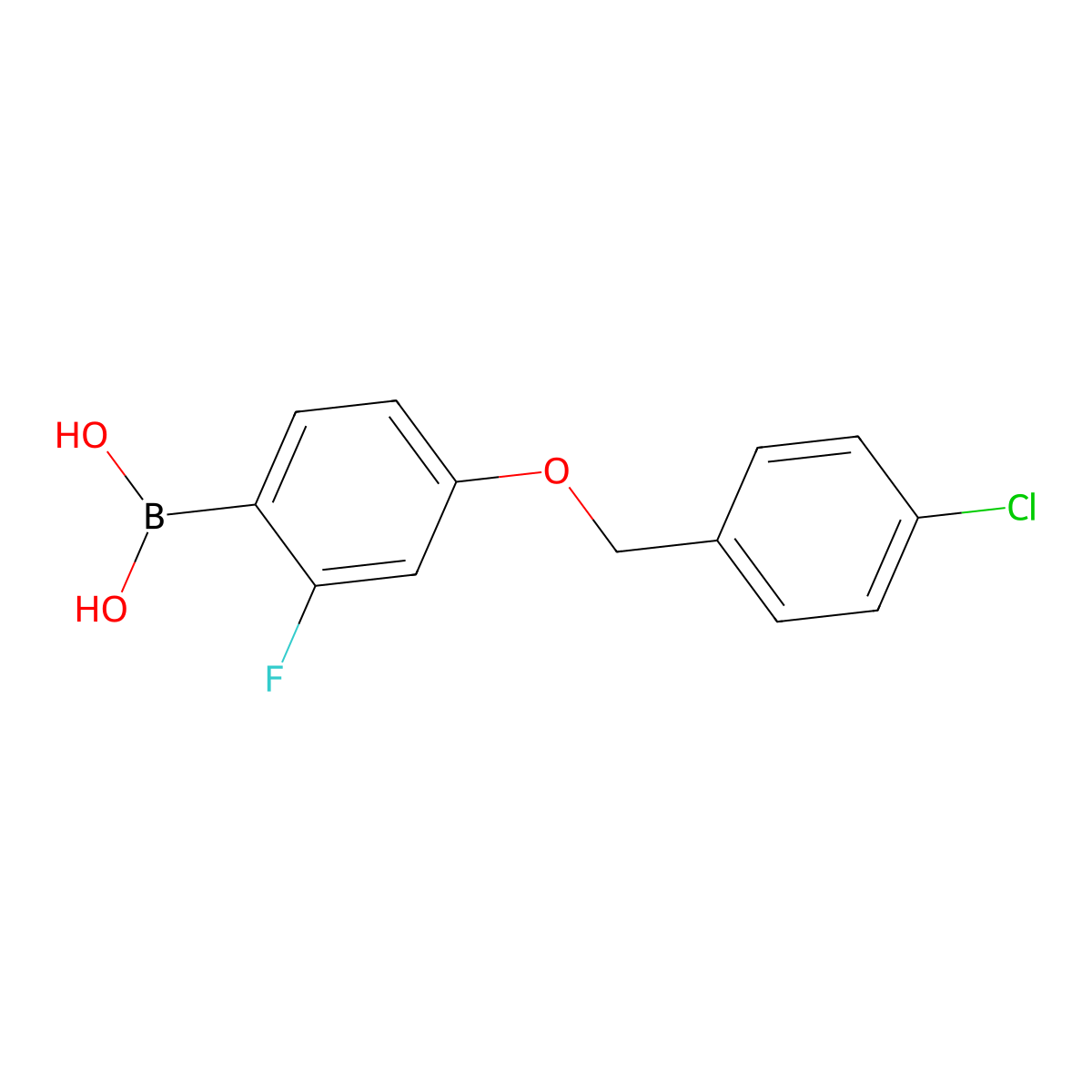 Boronic acid, [4-[(4-chlorophenyl)methoxy]-2-fluorophenyl]- molecular structure, CAS 586389-91-5