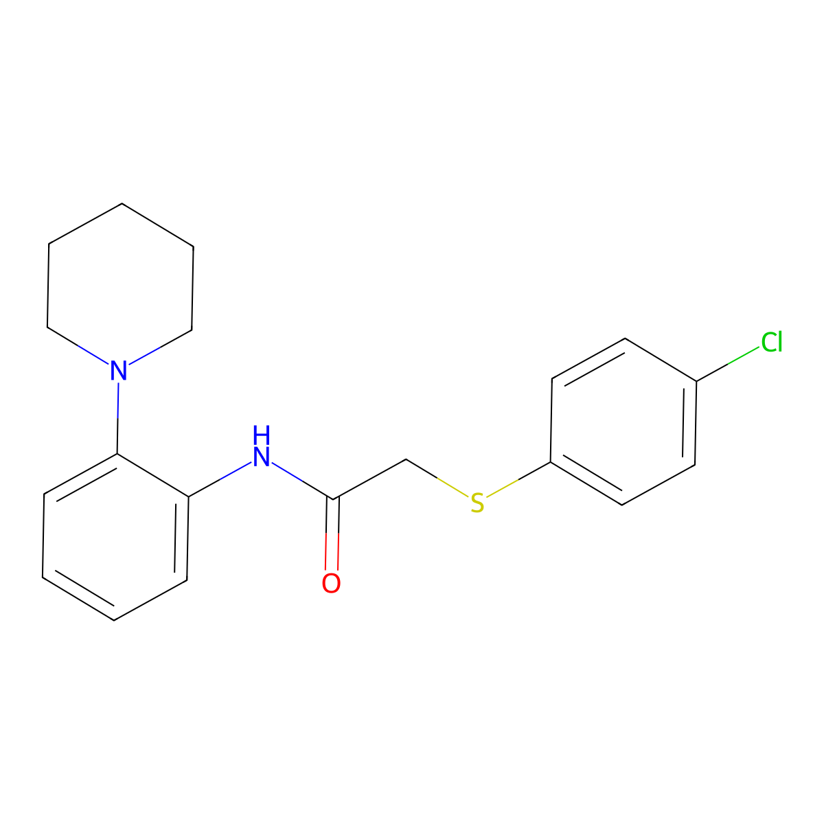 2-(4-chlorophenyl)sulfanyl-N-(2-piperidin-1-ylphenyl)acetamide molecular structure, CAS 586392-71-4