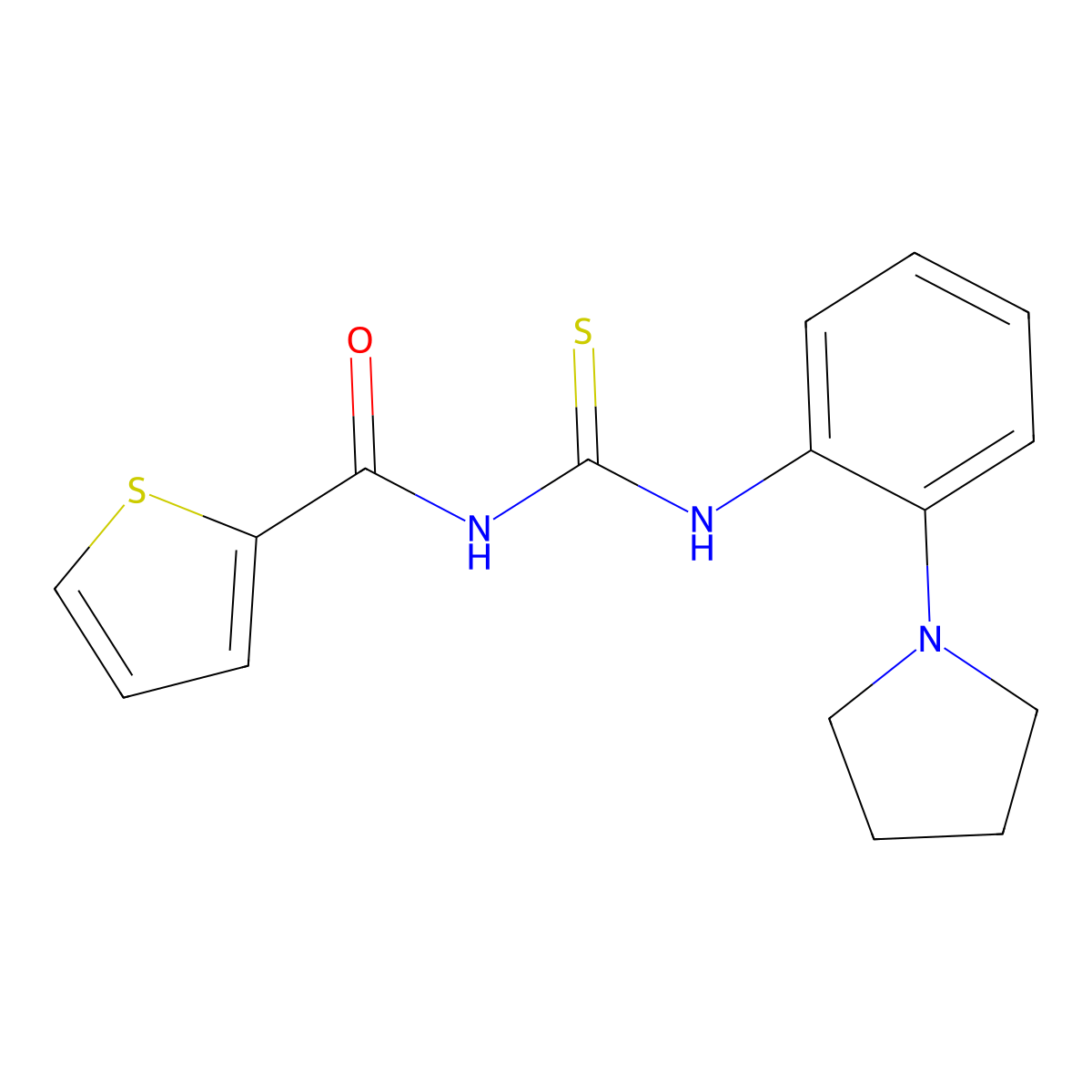 N-[[2-(1-pyrrolidinyl)anilino]-sulfanylidenemethyl]-2-thiophenecarboxamide molecular structure, CAS 586393-20-6