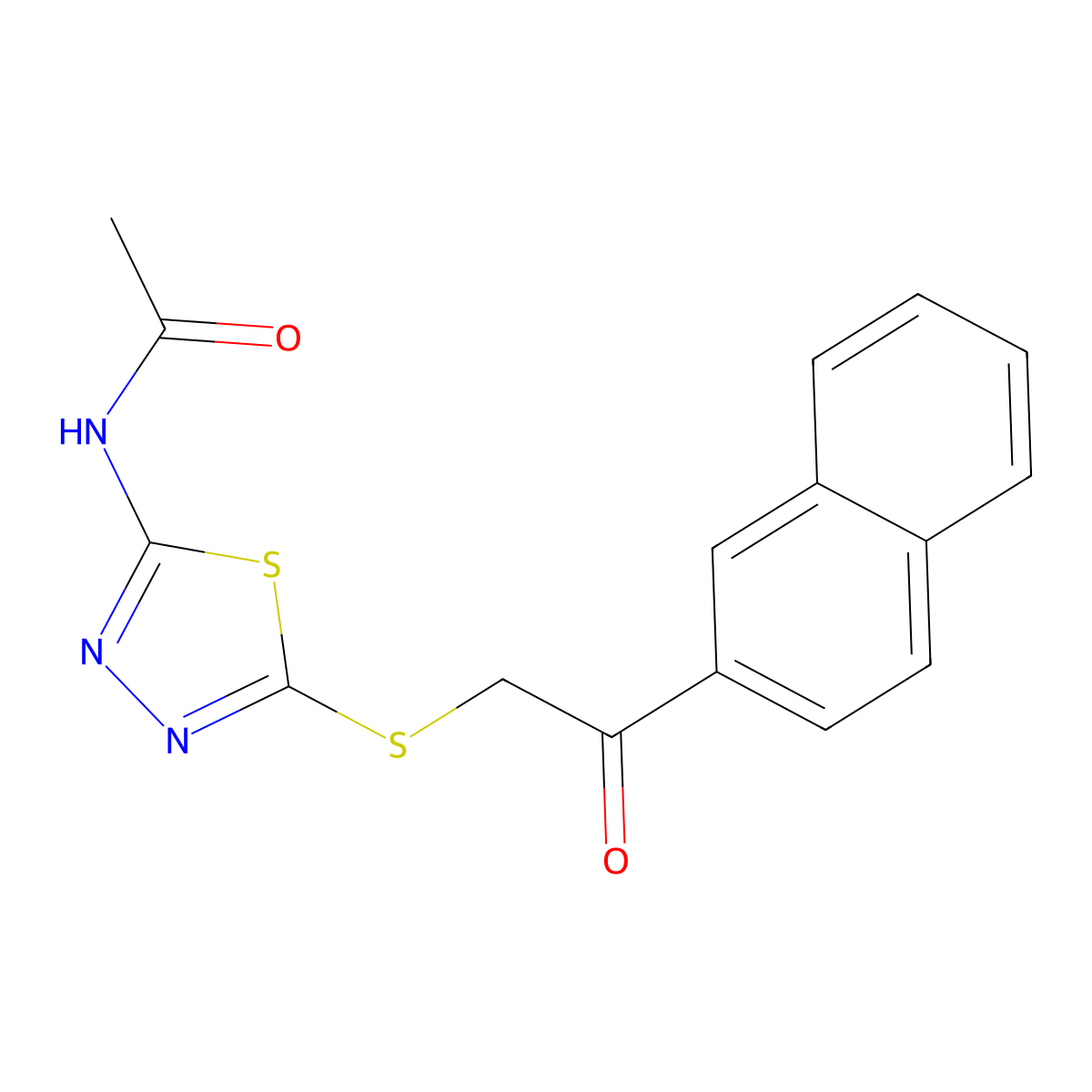 N-[5-(2-naphthalen-2-yl-2-oxoethyl)sulfanyl-1,3,4-thiadiazol-2-yl]acetamide molecular structure, CAS 586393-85-3