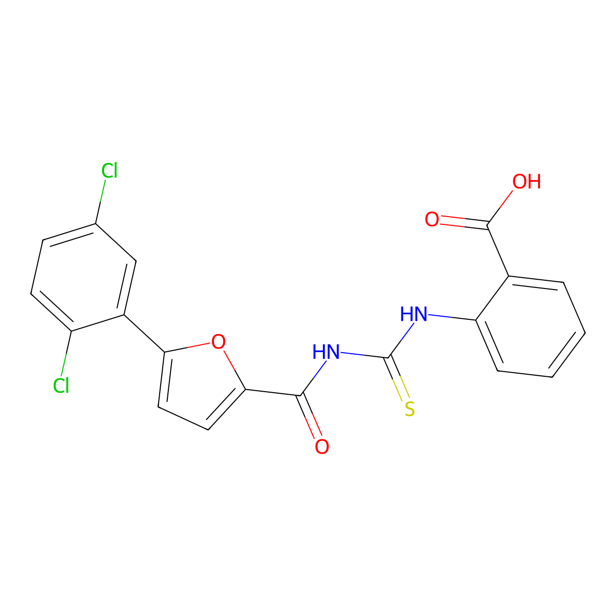 2-[({[5-(2,5-Dichlorophenyl)furan-2-yl]carbonyl}carbamothioyl)amino]benzoic acid molecular structure, CAS 586394-38-9