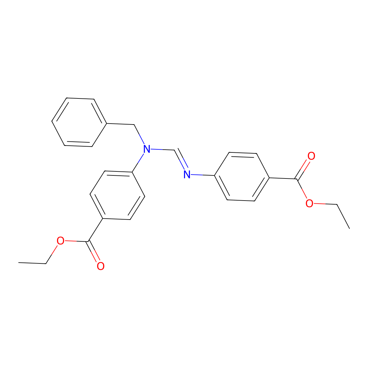 Ethyl 4-(((benzyl(4-(ethoxycarbonyl)phenyl)amino)methylene)amino)benzoate molecular structure, CAS 586400-06-8