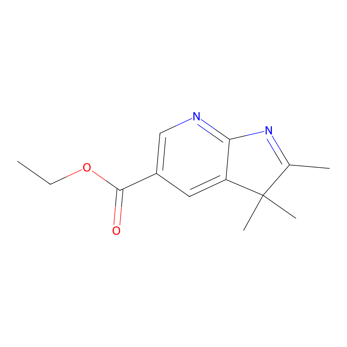 Ethyl 2,3,3-trimethyl-3H-pyrrolo[2,3-b]pyridine-5-carboxylate molecular structure, CAS 586409-14-5