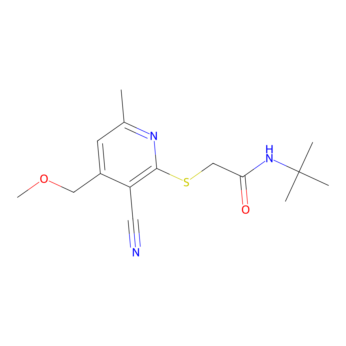 N-tert-butyl-2-[3-cyano-4-(methoxymethyl)-6-methylpyridin-2-yl]sulfanylacetamide molecular structure, CAS 5865-78-1