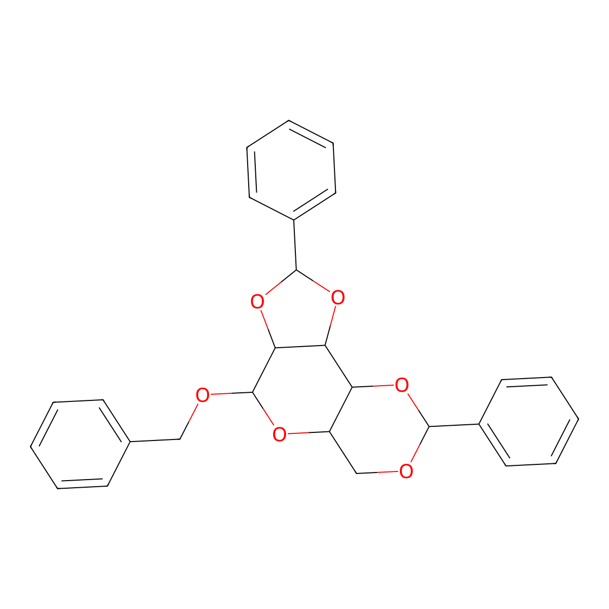 4,12-Diphenyl-7-phenylmethoxy-3,5,8,11,13-pentaoxatricyclo[7.4.0.02,6]tridecane molecular structure, CAS 58650-53-6