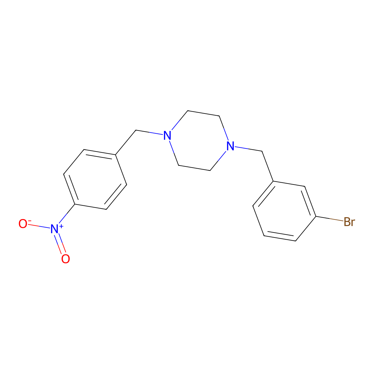 1-[(3-Bromophenyl)methyl]-4-[(4-nitrophenyl)methyl]piperazine molecular structure, CAS 5866-44-4