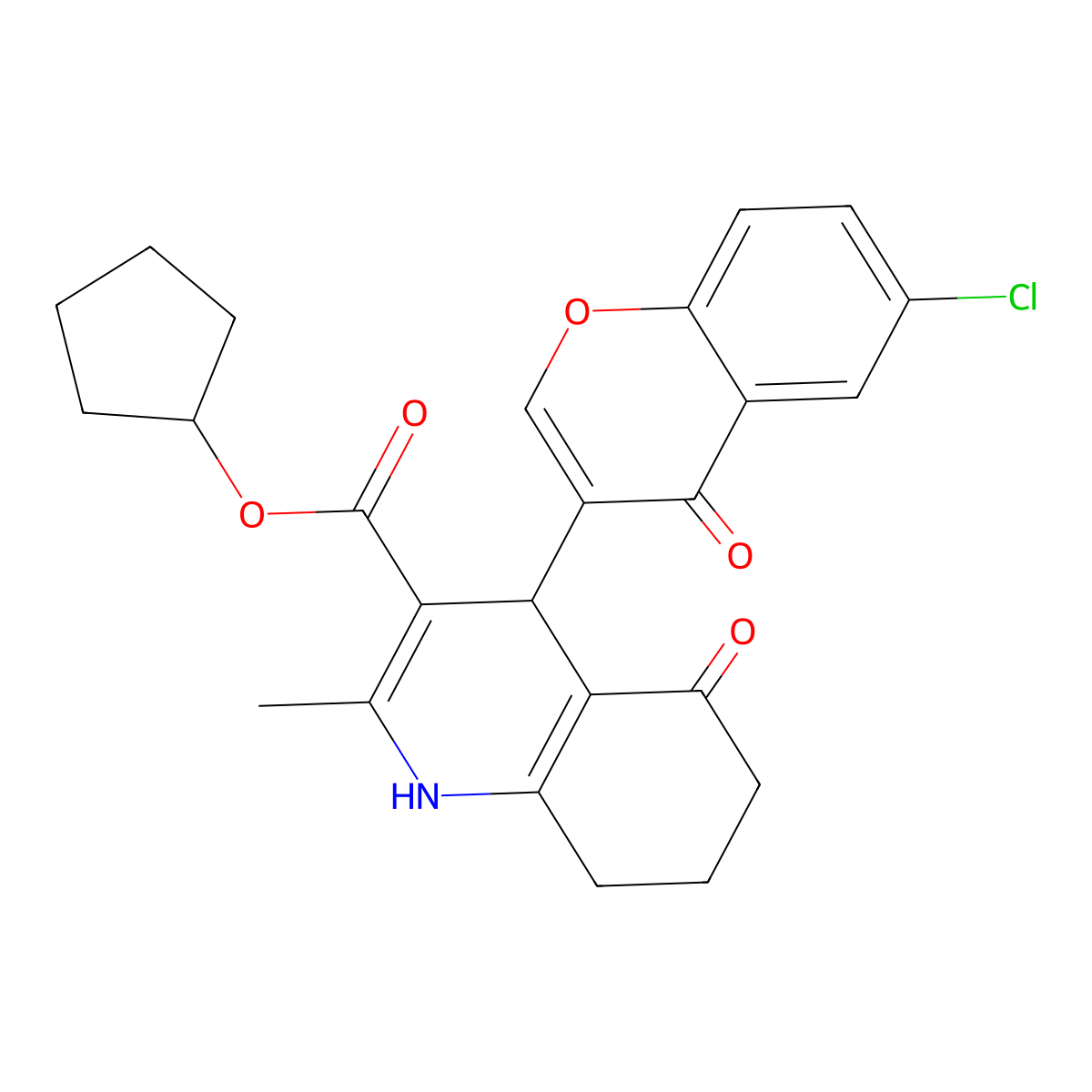 cyclopentyl 4-(6-chloro-4-oxo-4H-chromen-3-yl)-2-methyl-5-oxo-1,4,5,6,7,8-hexahydroquinoline-3-carboxylate molecular structure, CAS 5866-87-5