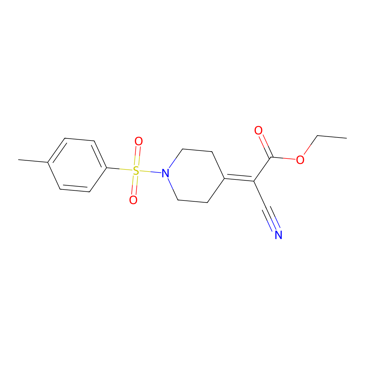 Ethyl cyano{1-[(4-methylphenyl)sulfonyl]piperidin-4-ylidene}acetate molecular structure, CAS 58664-74-7