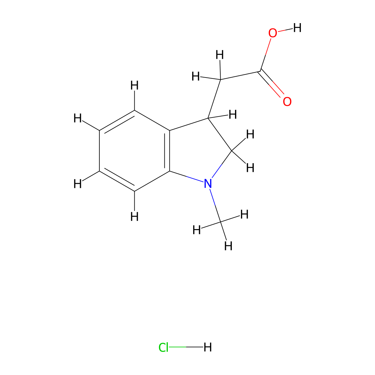 2-(1-methyl-2,3-dihydro-1H-indol-3-yl)acetic acid hydrochloride molecular structure, CAS 58665-01-3