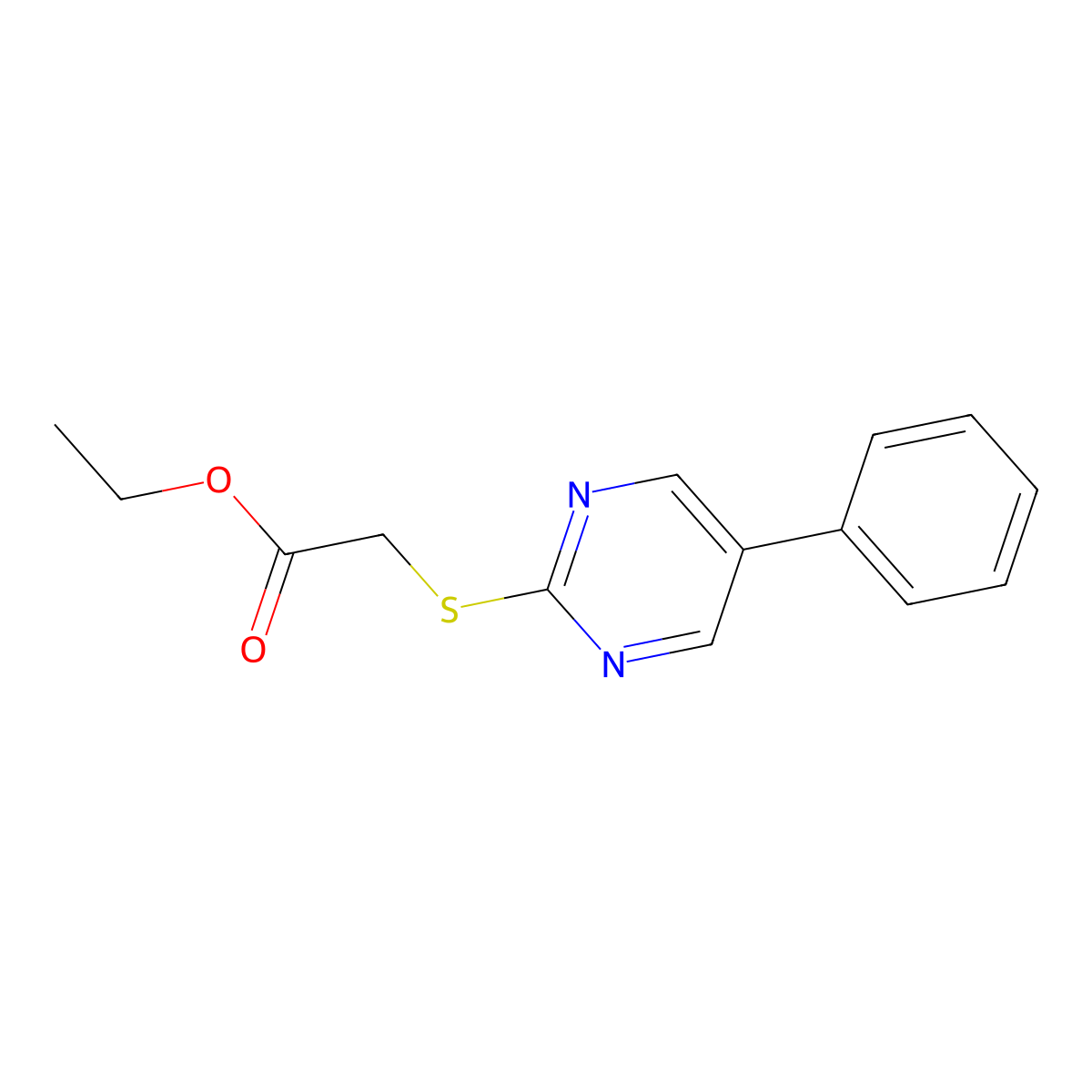 Ethyl 2-[(5-phenyl-2-pyrimidinyl)sulfanyl]acetate molecular structure, CAS 58668-15-8