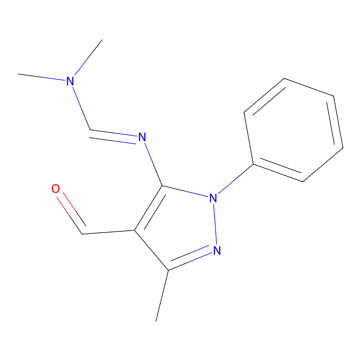 N'-(4-formyl-5-methyl-2-phenylpyrazol-3-yl)-N,N-dimethylmethanimidamide molecular structure, CAS 58668-41-0