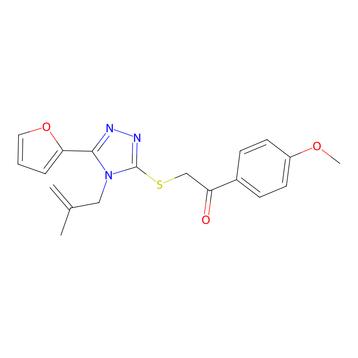 2-[[5-(Furan-2-yl)-4-(2-methylprop-2-enyl)-1,2,4-triazol-3-yl]sulfanyl]-1-(4-methoxyphenyl)ethanone molecular structure, CAS 5867-32-3