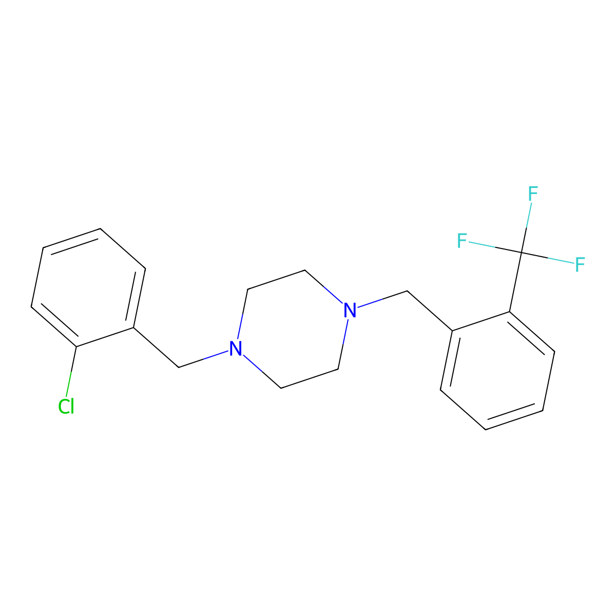 1-(2-Chlorobenzyl)-4-[2-(trifluoromethyl)benzyl]piperazine molecular structure, CAS 5867-44-7