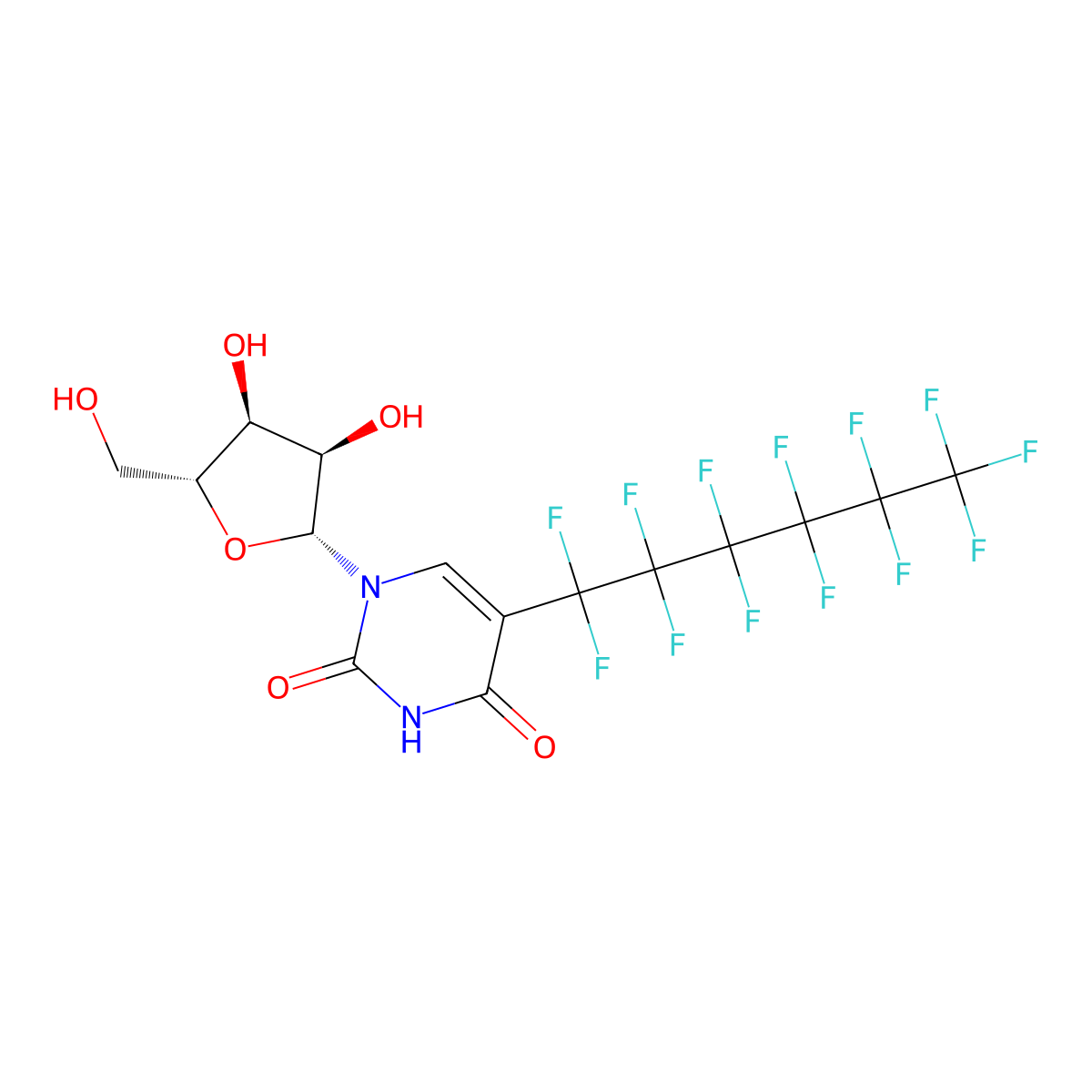 5-(Tridecafluorohexyl)uridine molecular structure, CAS 58671-32-2