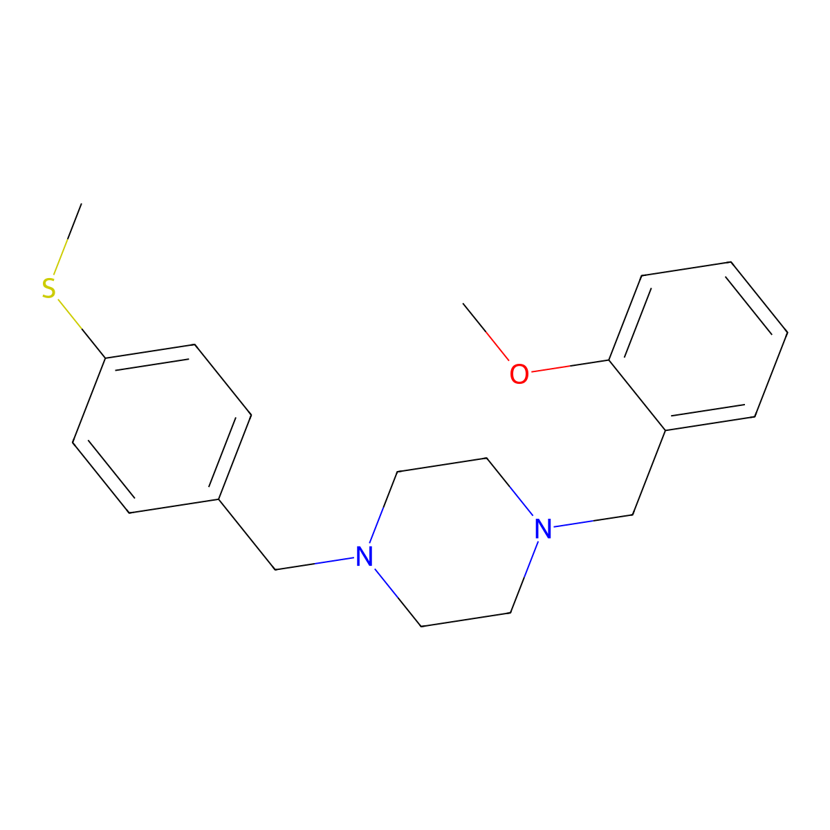 1-[(2-Methoxyphenyl)methyl]-4-[(4-methylsulfanylphenyl)methyl]piperazine molecular structure, CAS 5868-63-3