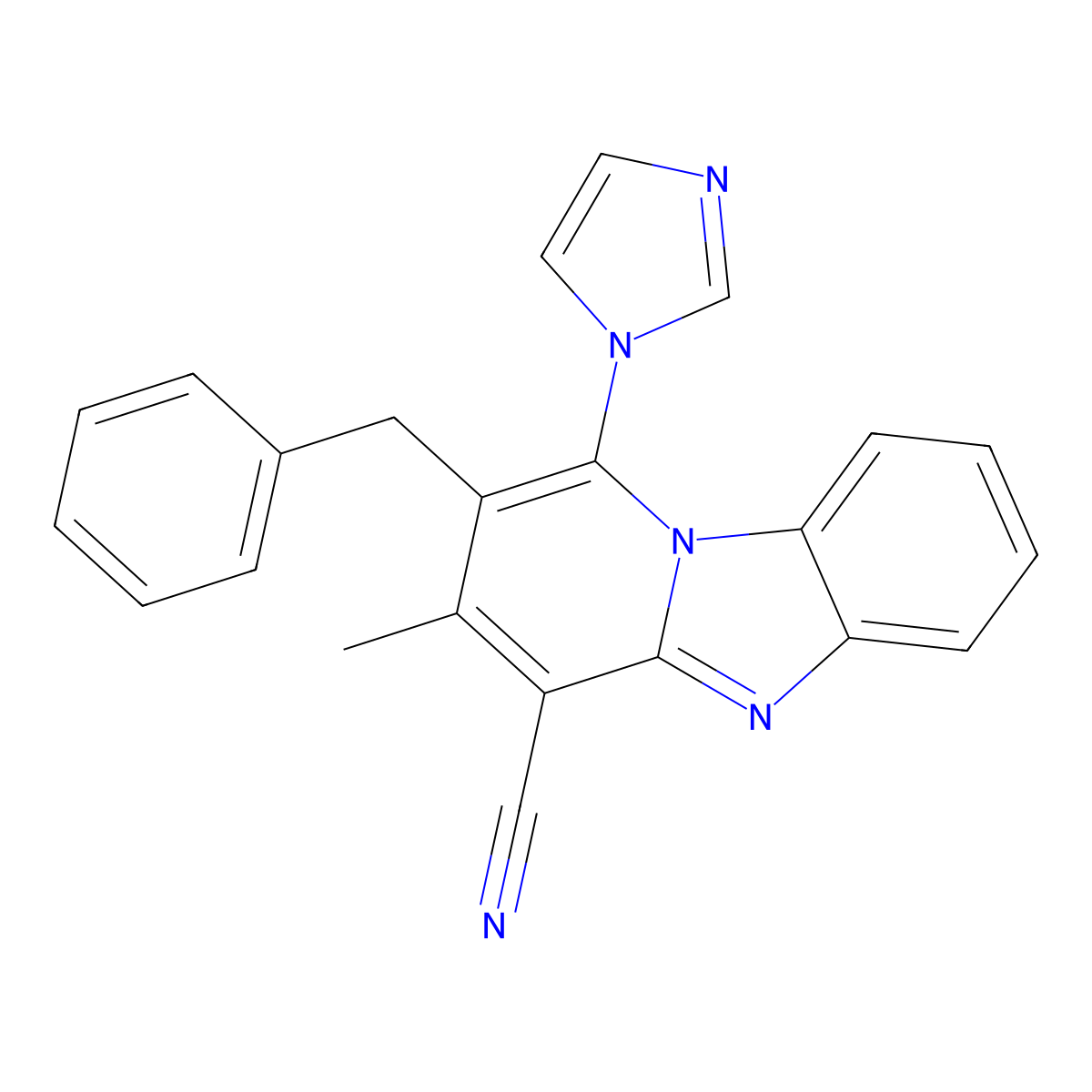 2-Benzyl-1-imidazol-1-yl-3-methylpyrido[1,2-a]benzimidazole-4-carbonitrile molecular structure, CAS 5868-75-7