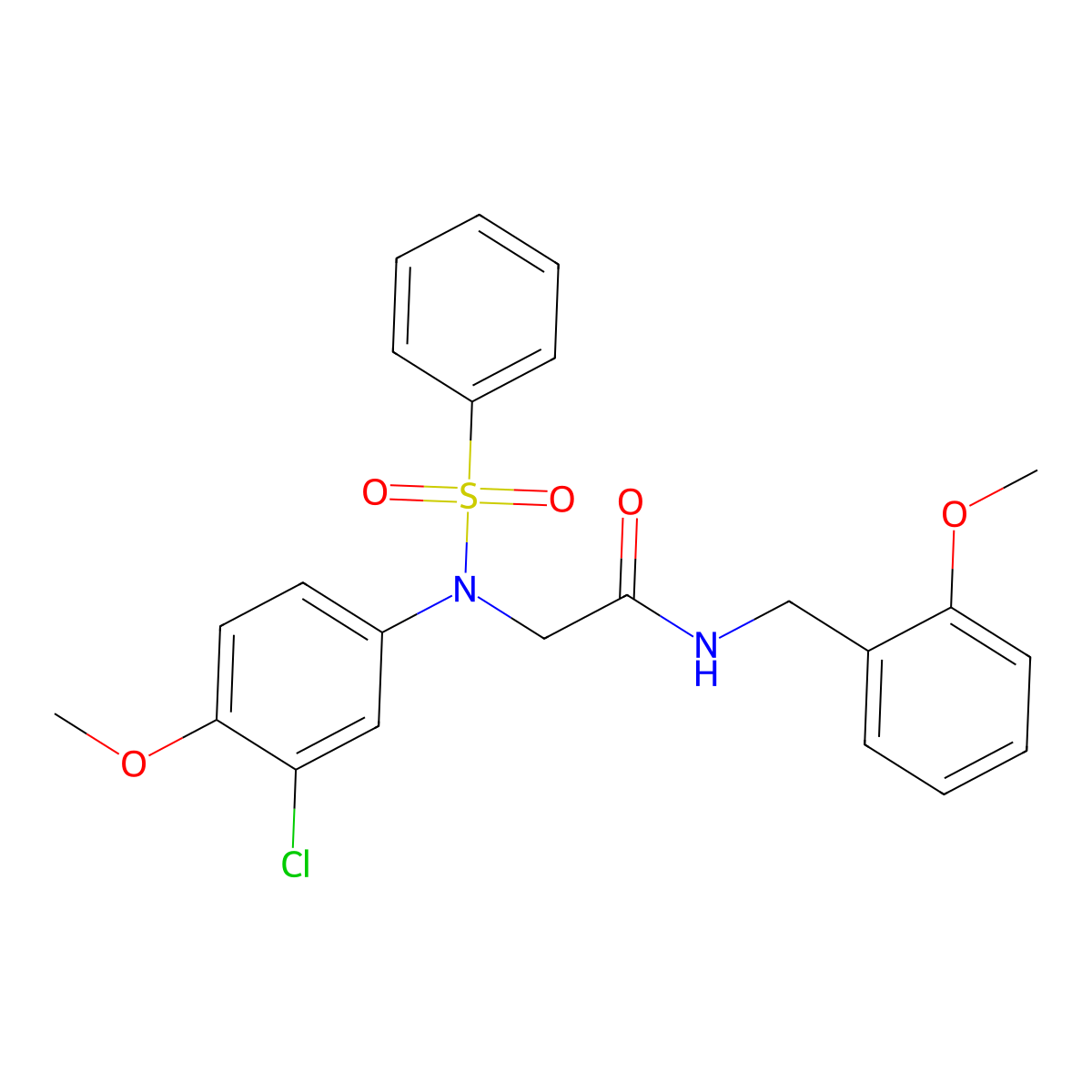 2-[N-(benzenesulfonyl)-3-chloro-4-methoxyanilino]-N-[(2-methoxyphenyl)methyl]acetamide molecular structure, CAS 5869-43-2