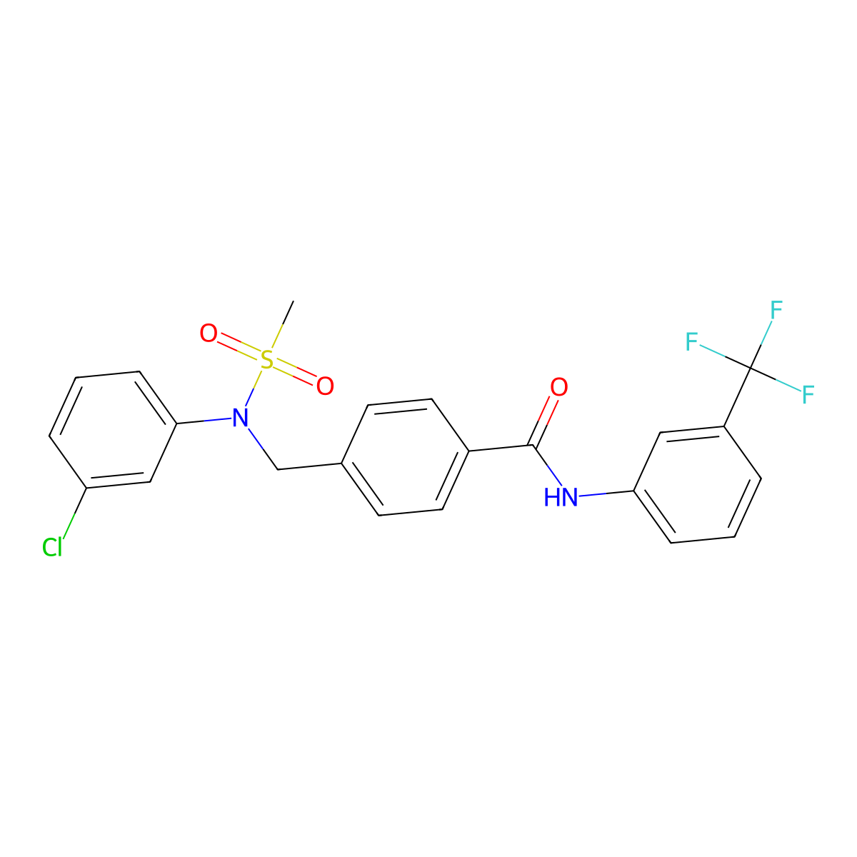 4-{[(3-Chlorophenyl)(methanesulfonyl)amino]methyl}-N-[3-(trifluoromethyl)phenyl]benzamide molecular structure, CAS 5869-91-0