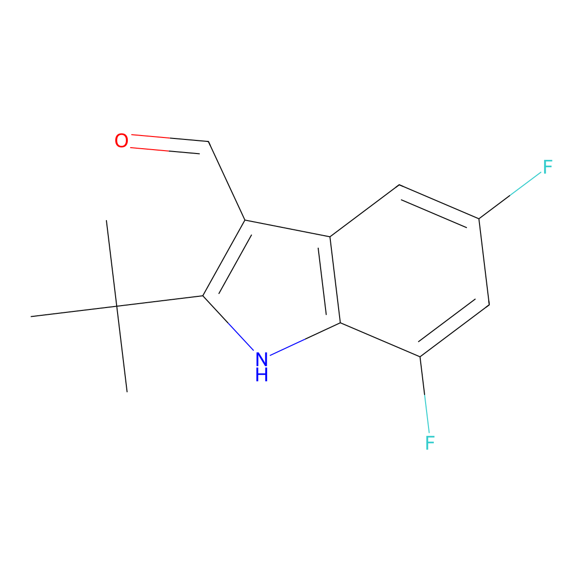 2-tert-butyl-5,7-difluoro-1H-indole-3-carbaldehyde molecular structure, CAS 586946-92-1