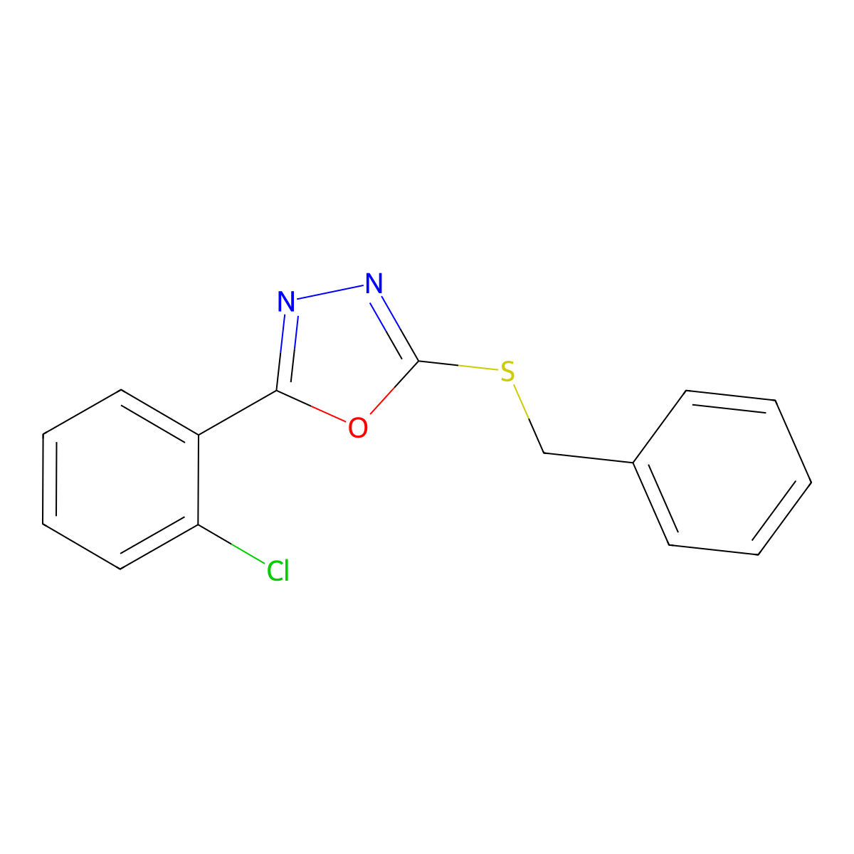 2-Benzylsulfanyl-5-(2-chlorophenyl)-1,3,4-oxadiazole molecular structure, CAS 58695-70-8