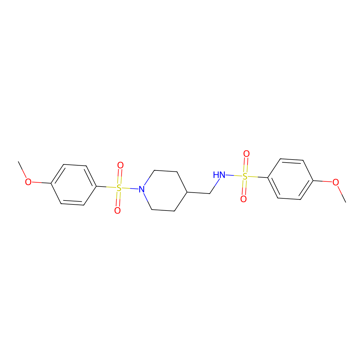 4-methoxy-N-[[1-(4-methoxyphenyl)sulfonylpiperidin-4-yl]methyl]benzenesulfonamide molecular structure, CAS 586951-33-9