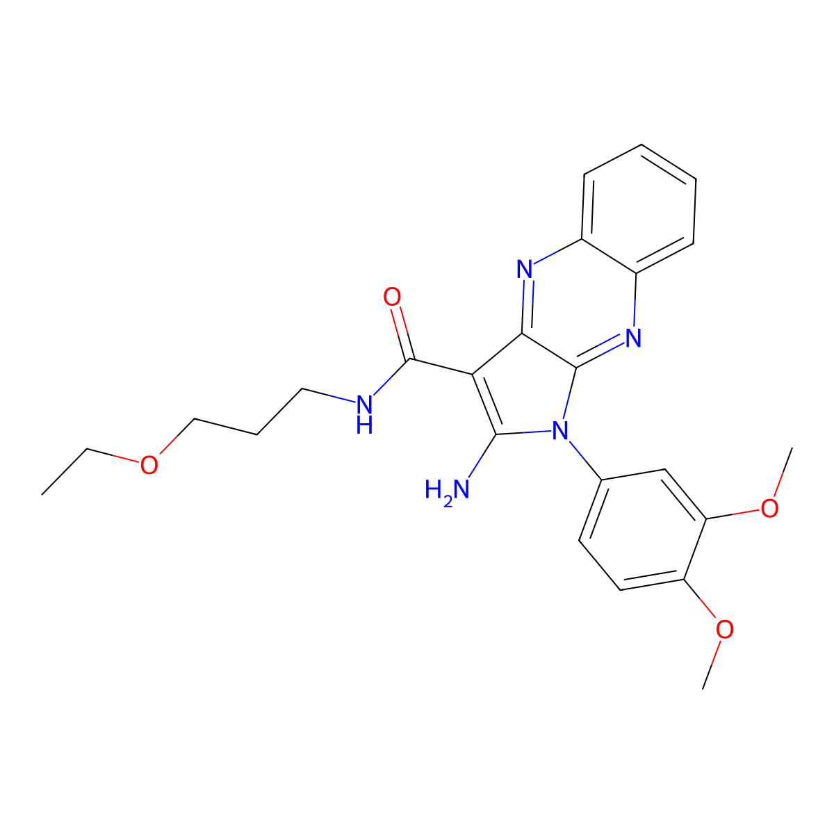 2-amino-1-(3,4-dimethoxyphenyl)-N-(3-ethoxypropyl)-1H-pyrrolo[2,3-b]quinoxaline-3-carboxamide molecular structure, CAS 586982-80-1