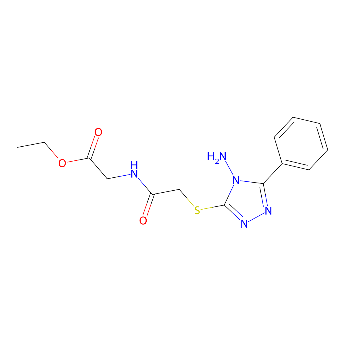 Ethyl 2-[2-(4-amino-5-phenyl-1,2,4-triazol-3-ylthio)acetylamino]acetate molecular structure, CAS 586983-34-8
