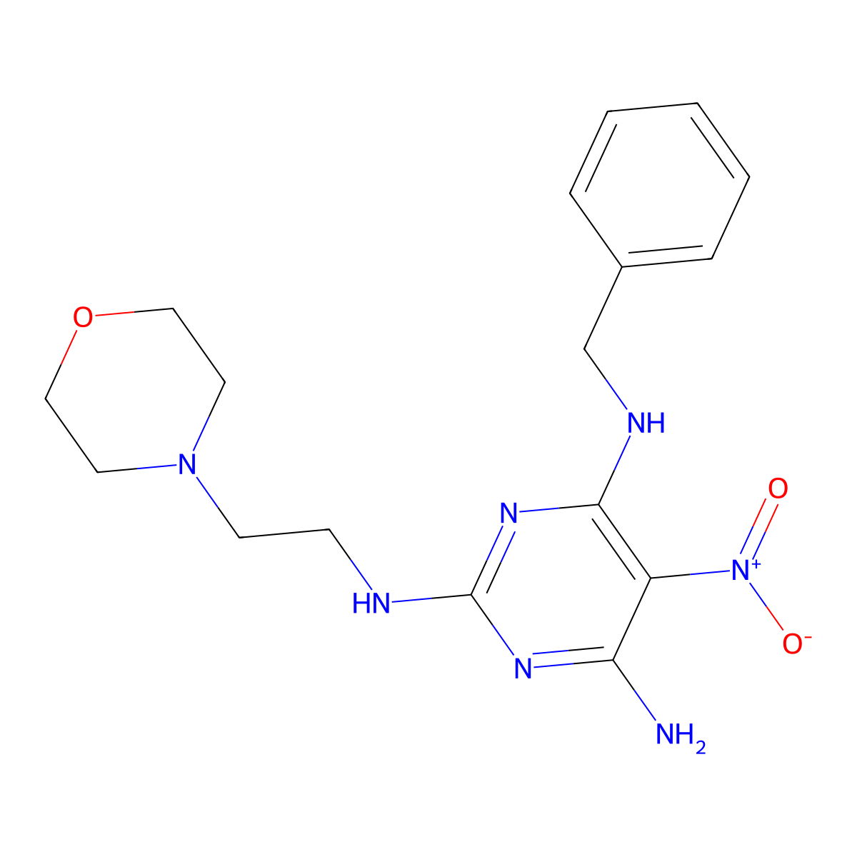 4-N-benzyl-2-N-(2-morpholin-4-ylethyl)-5-nitropyrimidine-2,4,6-triamine molecular structure, CAS 586983-47-3