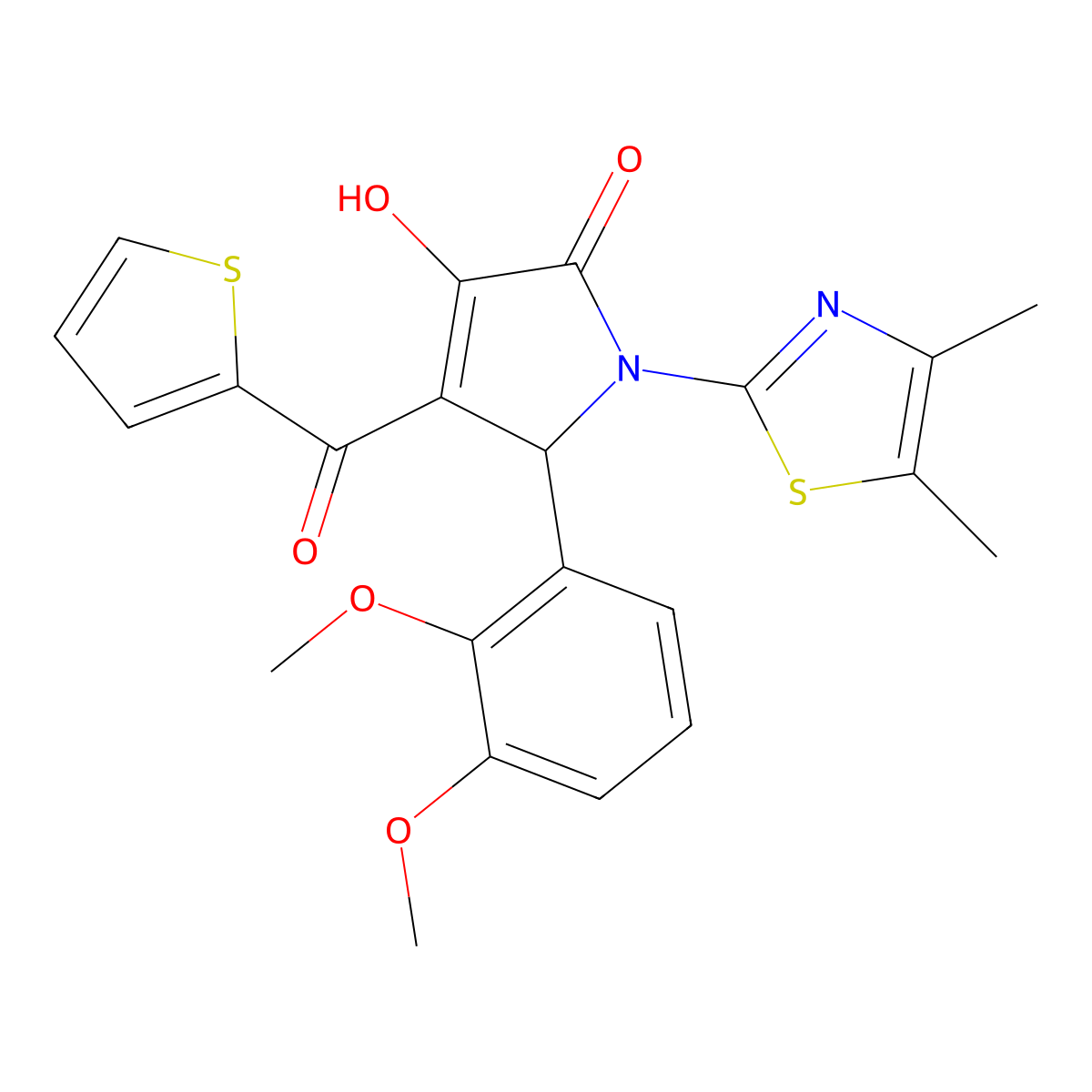 (4E)-5-(2,3-dimethoxyphenyl)-1-(4,5-dimethyl-1,3-thiazol-2-yl)-4-[hydroxy(thiophen-2-yl)methylidene]pyrrolidine-2,3-dione molecular structure, CAS 586983-71-3