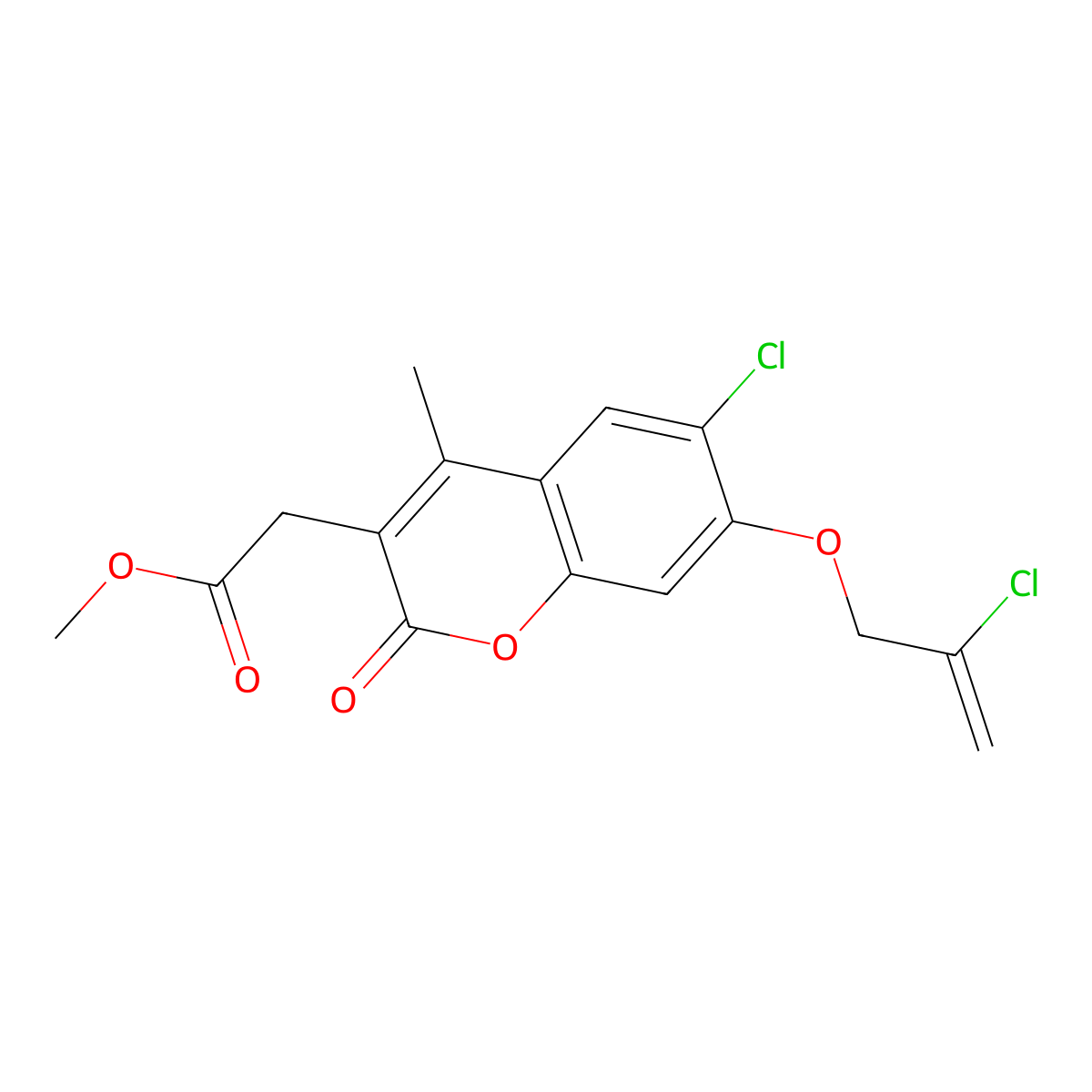 methyl {6-chloro-7-[(2-chloroprop-2-en-1-yl)oxy]-4-methyl-2-oxo-2H-chromen-3-yl}acetate molecular structure, CAS 586984-03-4